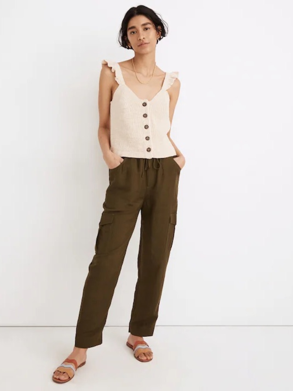 Madewell Ruffle-Strap Button-Front Sweater Tank—Size Large - Picture 3 of 5